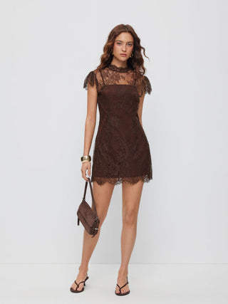 Lace Round Neckline A-line Mini Dress
