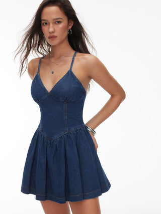 Denim V-Neck Cami Mini Dress
