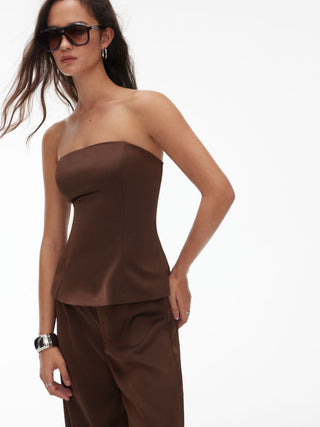 High Stretch Peplum Bandeau Top & Mid Rise Wide Leg Trousers Set