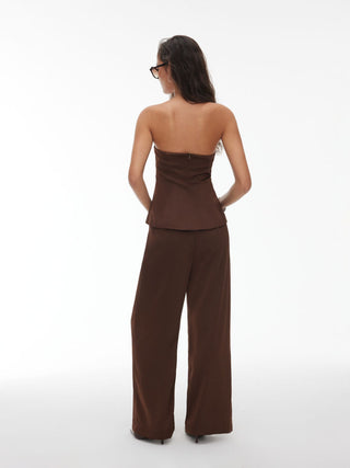 High Stretch Peplum Bandeau Top & Mid Rise Wide Leg Trousers Set