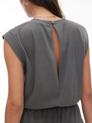 Ribbed Round Neck Drawstring Mid Rise Romper