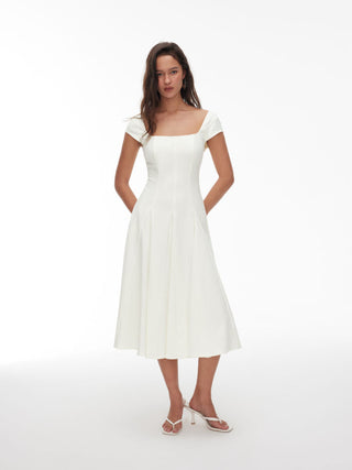 Square Neck Short Sleeve Wrap A-line Maxi Dress