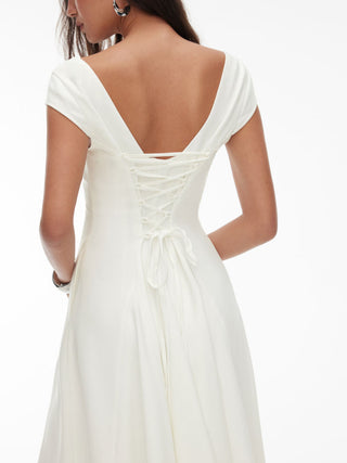 Square Neck Short Sleeve Wrap A-line Maxi Dress