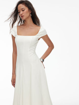 Square Neck Short Sleeve Wrap A-line Maxi Dress