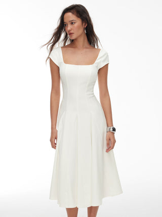Square Neck Short Sleeve Wrap A-line Maxi Dress