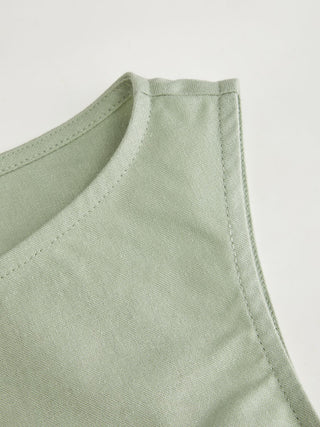 Linen-blend Beaded Knotted Ruched Tank Top