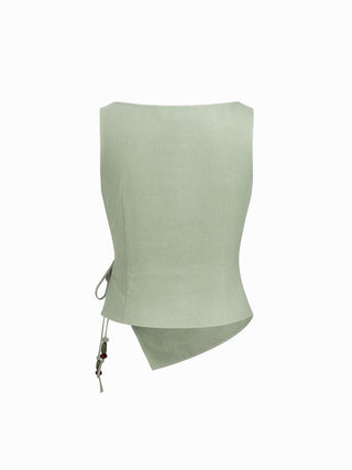 Linen-blend Beaded Knotted Ruched Tank Top