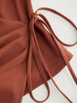Linen-blend Beaded Knotted Ruched Tank Top