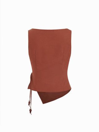 Linen-blend Beaded Knotted Ruched Tank Top