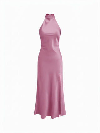 Satin Halter Neck Wrap High Rise Mermaid Maxi Dress