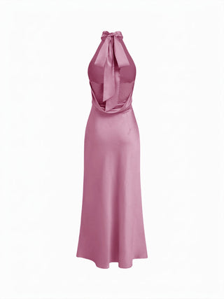 Satin Halter Neck Wrap High Rise Mermaid Maxi Dress