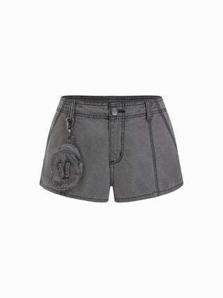 Denim Denim Low Rise Washed Metal Detail Shorts For Daily Casual Music Festival/Live House