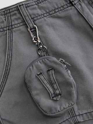 Denim Denim Low Rise Washed Metal Detail Shorts For Daily Casual Music Festival/Live House