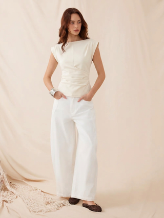 Jersey Boat Neck Ruched Crop Top