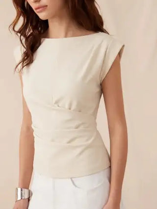 Jersey Boat Neck Ruched Crop Top