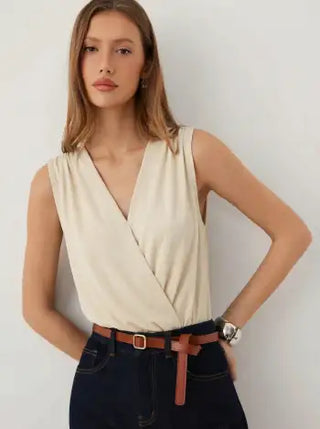 Woven V-Neck Ruched Shirt Romper For Daily Casual Work