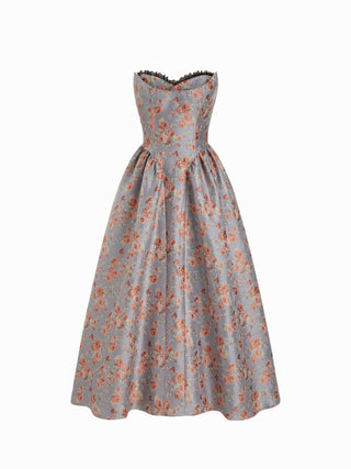 Jacquard Jacquard Sculptural Floral Bandeau Lace Trim Bowknot A-line Maxi Dress For Party/Clubbing Wedding