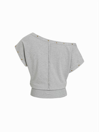 Cotton-blend Asymmetrical Neck Oversize Crop Tee