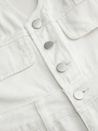 Denim V-neck Button Pocket Wide Leg Jumpsuit