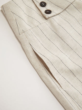 Linen-blend Linen-blend Low Rise Stripe Wide Leg Capris For Daily Casual