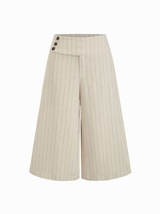 Linen-blend Linen-blend Low Rise Stripe Wide Leg Capris For Daily Casual
