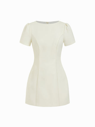 Round Neckline Puff Sleeve Mini Straight Dress
