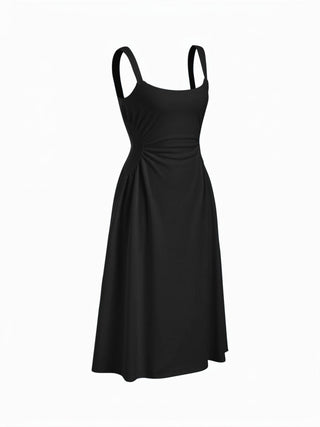 Scoop Neck Ruched A-line Midi Dress