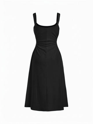 Scoop Neck Ruched A-line Midi Dress