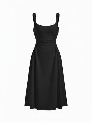 Scoop Neck Ruched A-line Midi Dress