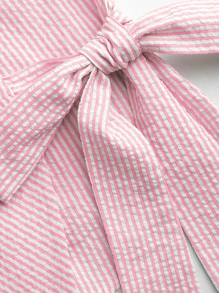 Cotton-blend Polo Neck Stripe Knotted Blouse