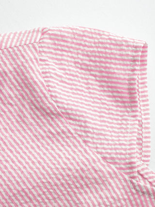 Cotton-blend Polo Neck Stripe Knotted Blouse
