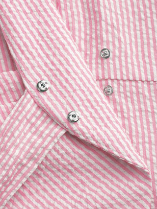 Cotton-blend Polo Neck Stripe Knotted Blouse