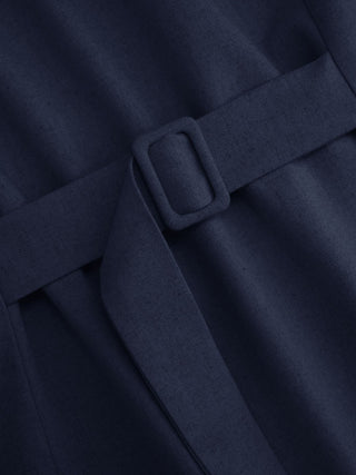 Linen-blend Linen-blend Braided Button Back Belt Square Neck Mini Dress For Daily Casual Work