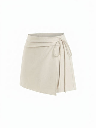 Linen-blend Wrap Front A-line Split Mini Skort
