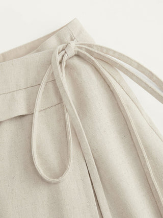 Linen-blend Wrap Front A-line Split Mini Skort