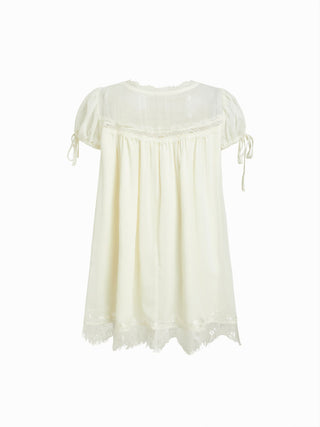 Chiffon Lace Trim Puff Sleeve Oversized Blouse