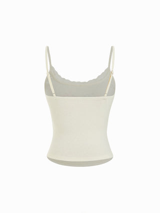 Pointelle Cat Graphic U-neckline Lace Trim Bowknot Cami Top