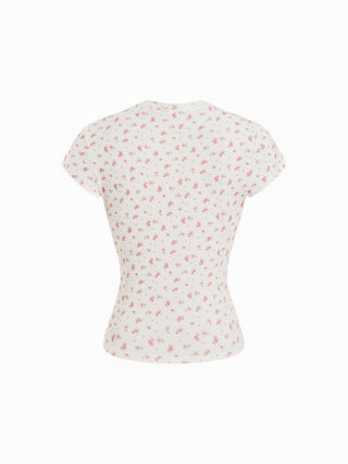 Cotton-blend Floral Round Neck Short Sleeve Tee
