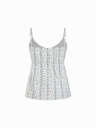 Cotton-blend Floral Scoop Neck Lace Trim Bowknot Oversized Cami Blouse