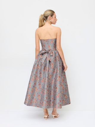 Jacquard Jacquard Sculptural Floral Bandeau Lace Trim Bowknot A-line Maxi Dress For Party/Clubbing Wedding
