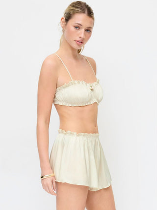 Satin Sweetheart Ruched Bralette & High Rise Wide Leg Shorts Loungewear Set