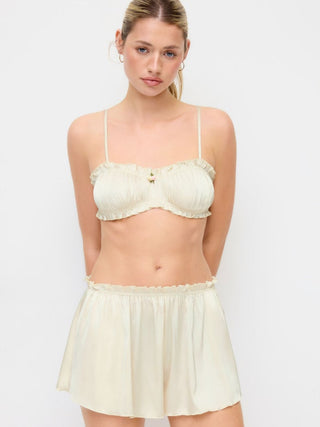 Satin Sweetheart Ruched Bralette & High Rise Wide Leg Shorts Loungewear Set