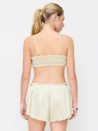 Satin Sweetheart Ruched Bralette & High Rise Wide Leg Shorts Loungewear Set