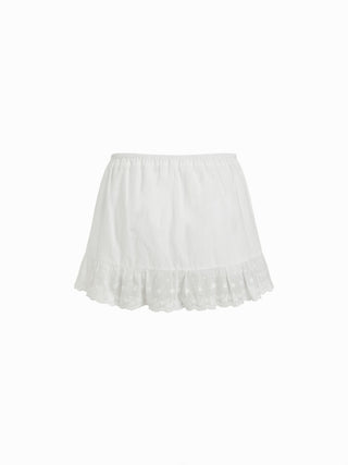 Cotton-blend Low Rise Textured Bowknot Ruffle Hem Mini Skirt