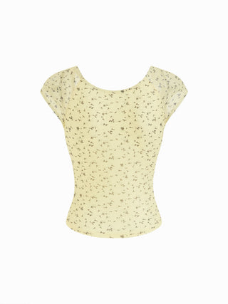 Ditsy Floral Scoop Neckline Knotted Short Sleeve Tee