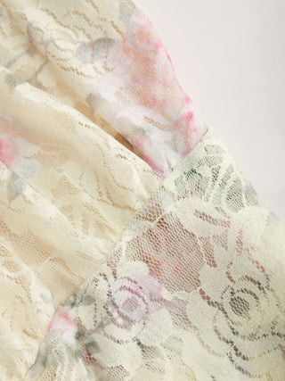 Chiffon Floral Square Neck Twist Knotted Ruffle Sleeve Crop Top