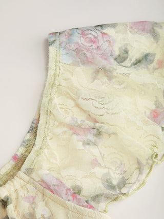 Chiffon Floral Square Neck Twist Knotted Ruffle Sleeve Crop Top
