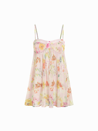 Chiffon Leopard Bowknot Oversized Mini Nightdress