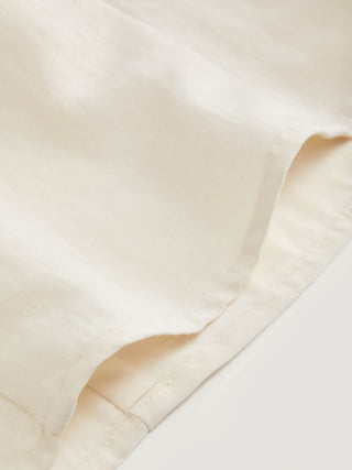 Linen-blend Stand Collar Short Sleeve Cut Out Contrasting Binding Blouse