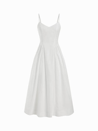 Cotton V-neck A-line Midi Dress